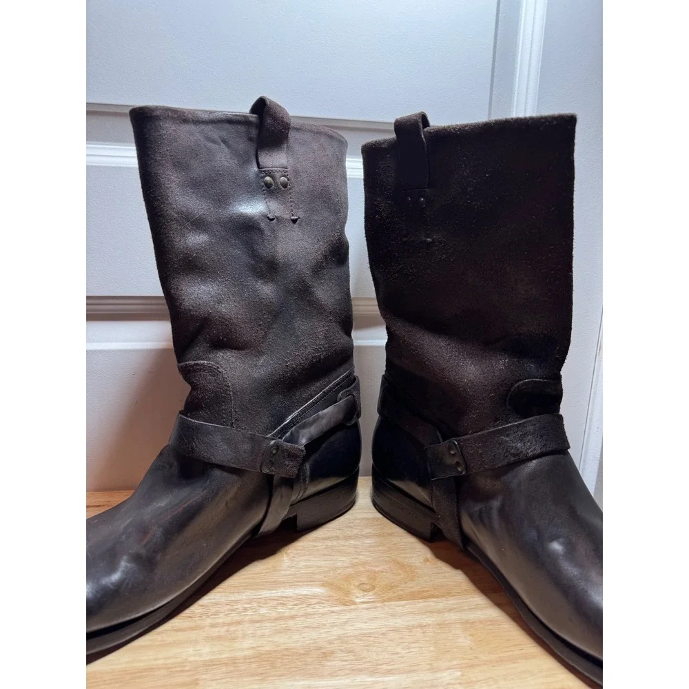 Ralph Lauren Purple Label Mens Brown Leather Suede Harness Engineer Boots 11.5D